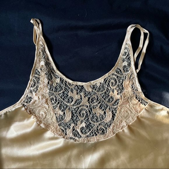 Golden satin slip camisole with a gorgeous lacy neckline - Picture 2 of 6